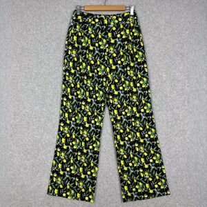 Wildfang Citrus Black Lemon The Empower Wide Leg High Waisted Trouser Size 4